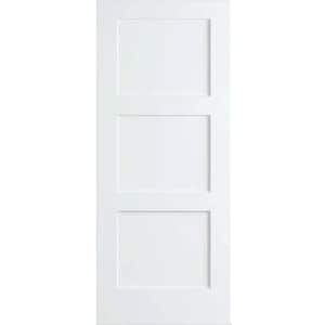 36 in. x 80 in. White 3-Panel Shaker Solid Core Pine Interior Door Slab