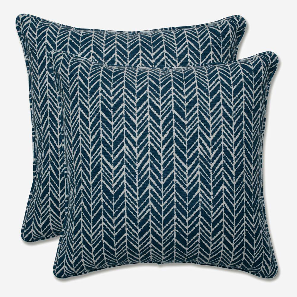 Ink Blue Herringbone Square Indoor/Outdoor Throw Pillow Set