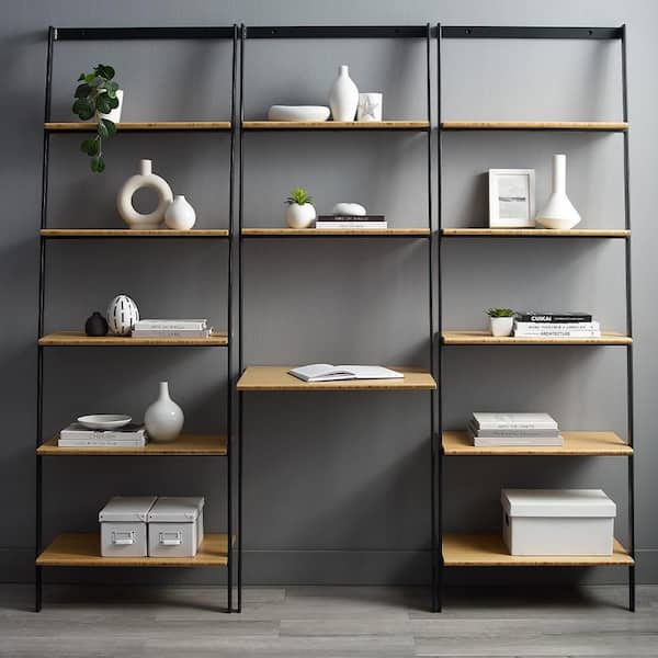 Unbranded Spencer 76 in. Tall Sand Bamboo 3-Shelf Standard Bookcase
