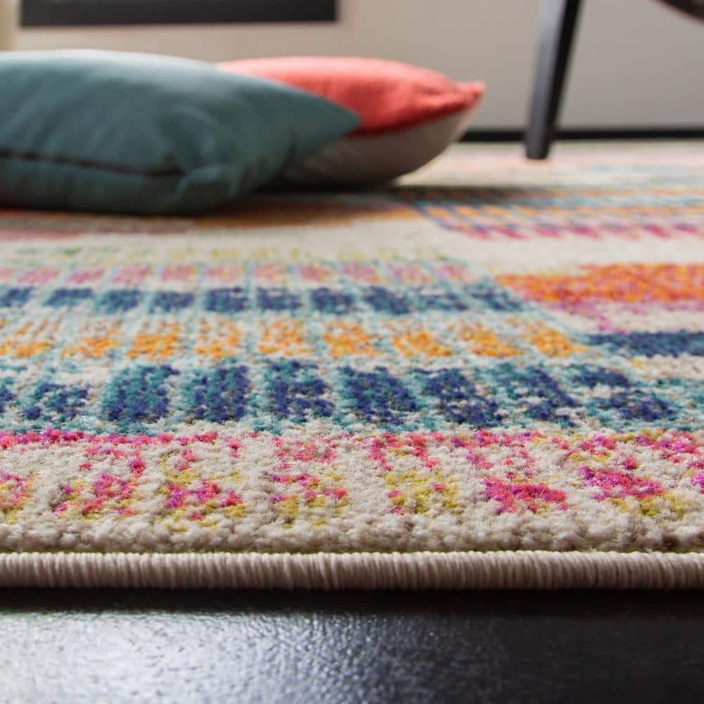 Ivory Rectangular Hand-knotted Synthetic Rug, 5'3"x7'6"