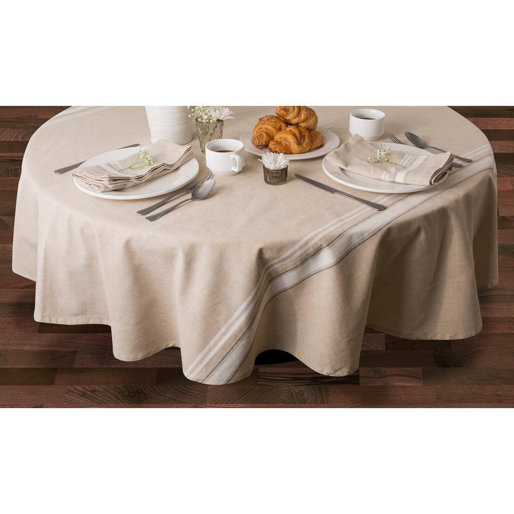 60 x 120 in. Beige and White Striped Vinyl Tablecloth