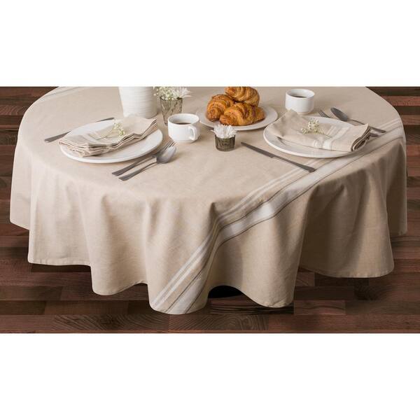 Chambray 60 in. x 120 in. Taupe with Black French Stripe Cotton Tablecloth Chambray 60 in. x 120 in. Taupe with Black French Stripe Cotton Tablecloth