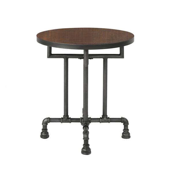 Noble House Westleigh Industrial Round Dark Brown Faux Wood End