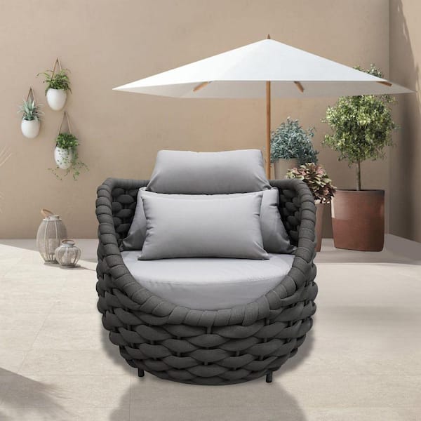 TWT Bird's Nest Shaped Dark Gray Aluminum Hand-Woven Patio single
