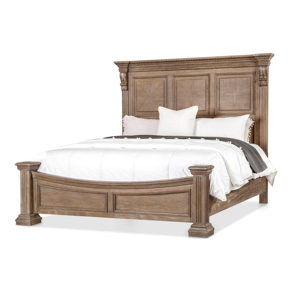 Nesi Brown Wood Frame Queen Panel Bed with Panel Headboard