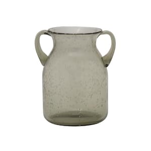 Handled Glass Vase, 7 Inch, Green