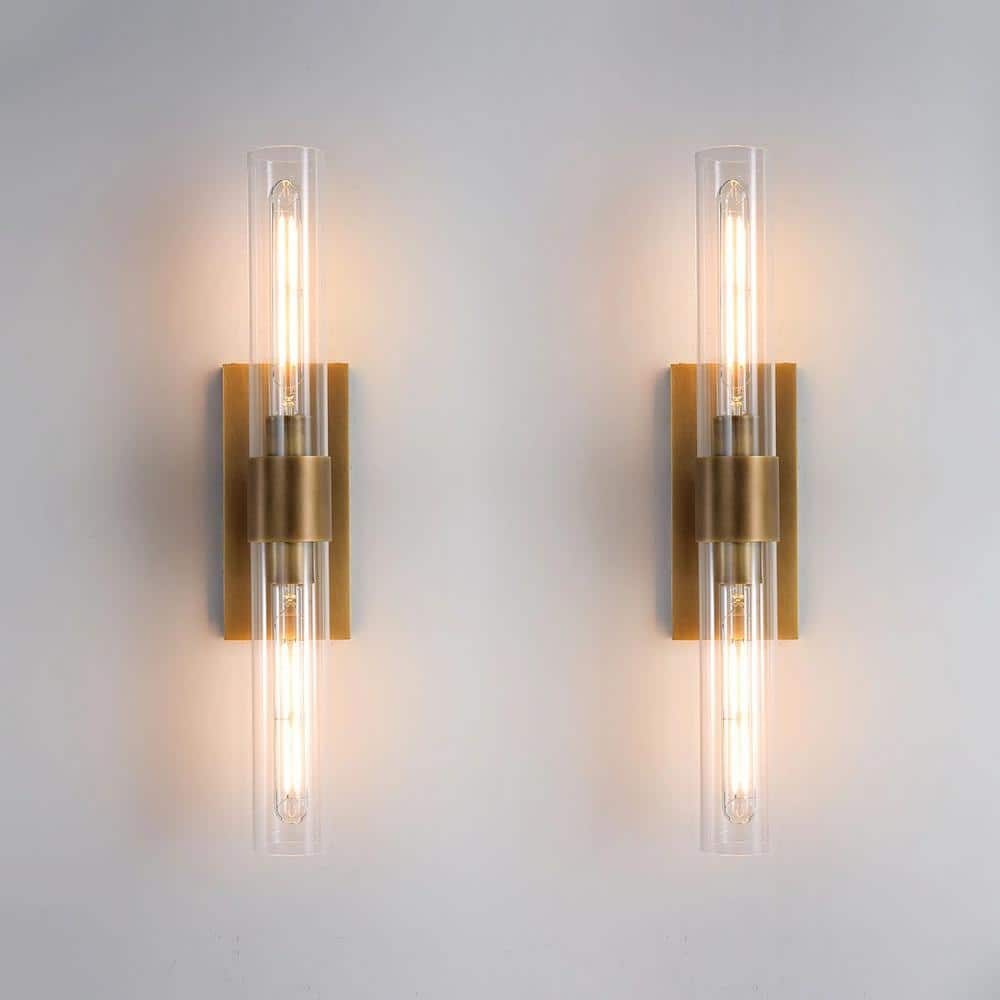 Brass and Glass Dimmable Wall Sconce Set
