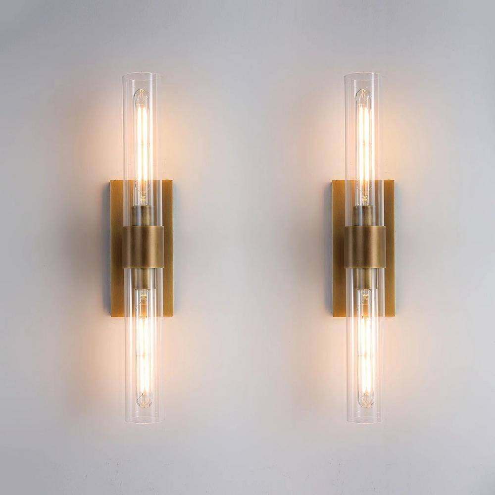Brass and Glass Dimmable Wall Sconce Set