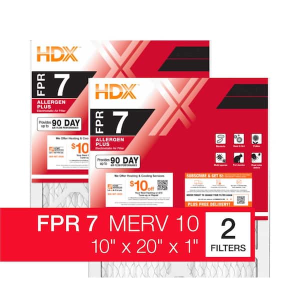 10 in. x 20 in. x 1 in. Allergen Plus Pleated Air Filter FPR 7, MERV 10 (2-Pack)