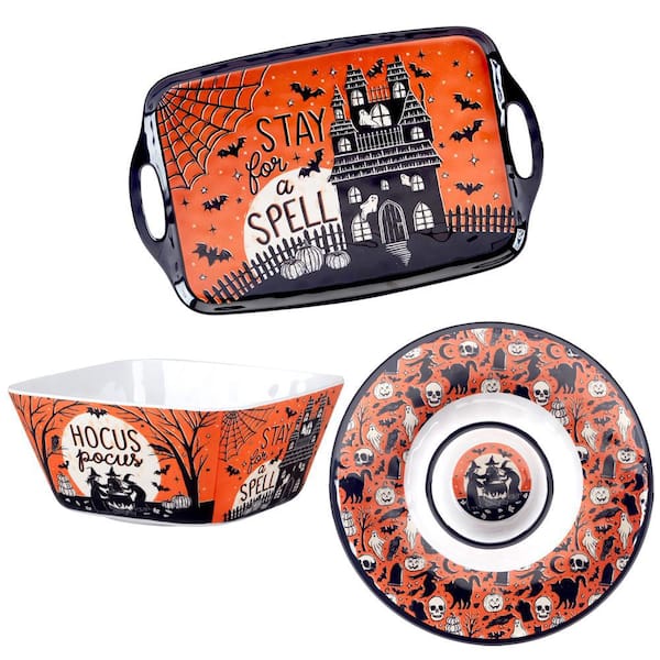 Certified International 19 in. Multi-Colored Melamine Hocus Pocus Melamine 3-Piece Serving Platter