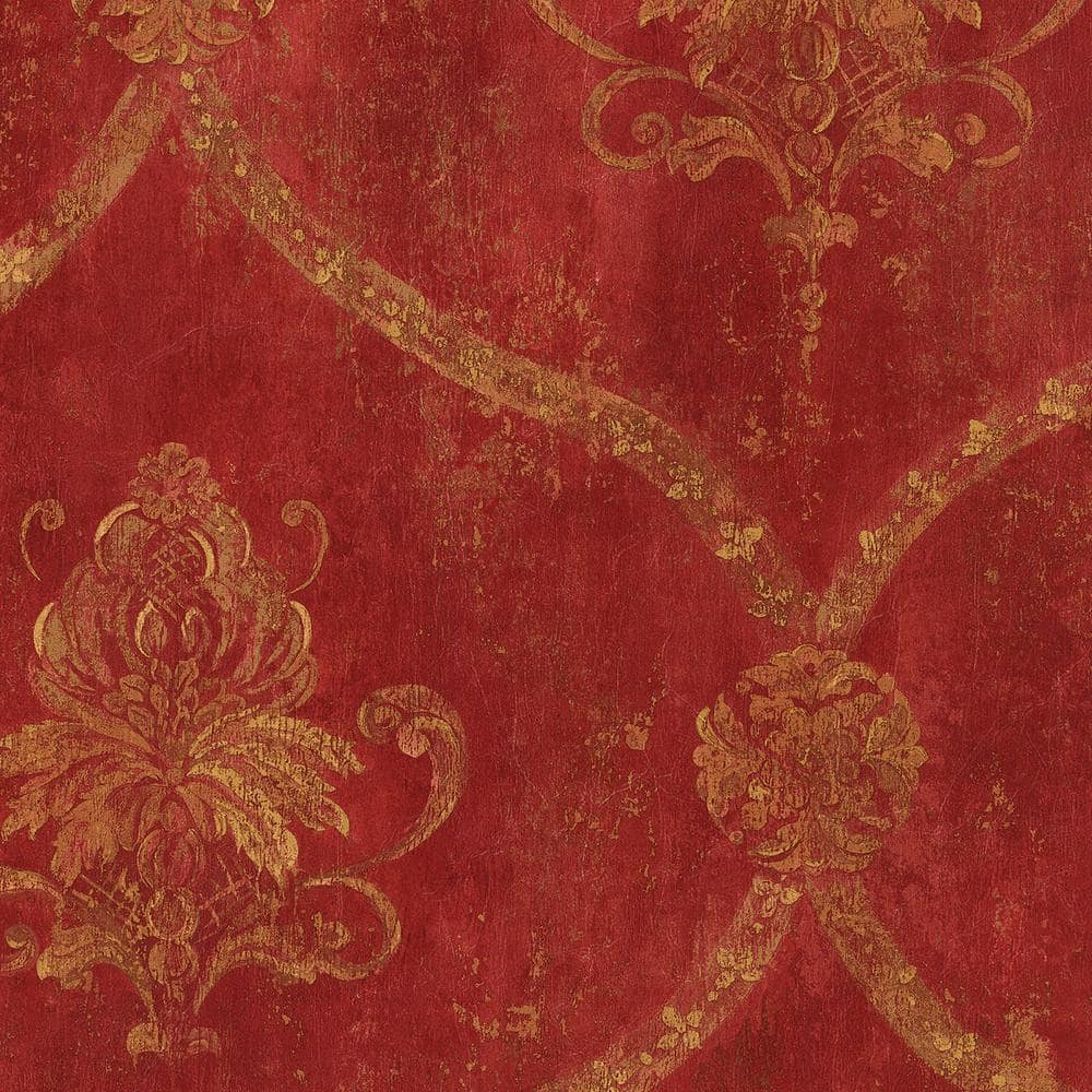 Norwall Regal Damask Wallpaper in Red, Tan, Ochre and Terra Cotta