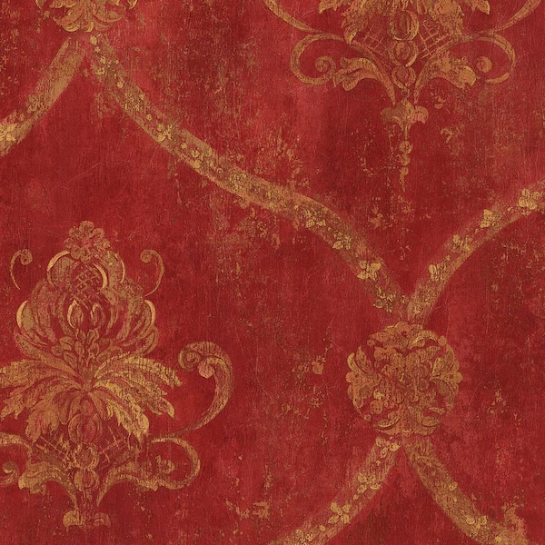 Norwall Regal Damask Wallpaper in Red, Tan, Ochre and Terra Cotta