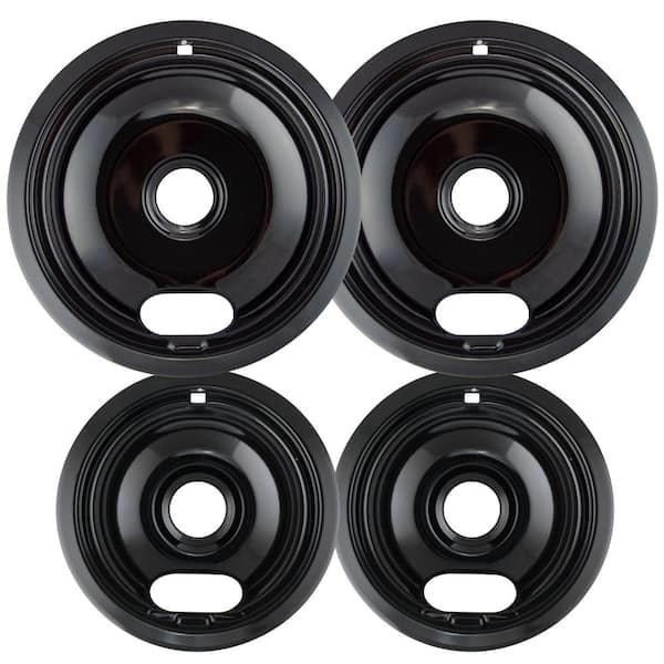 6 in. 2-Small and 8 in. 2-Large A Style Drip Pan in Black Porcelain (4-Pack)