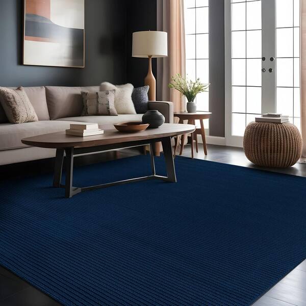 Beverly Rug Oasis Solid Navy 5 ft. x 7 ft. Non-Slip Rubber Back