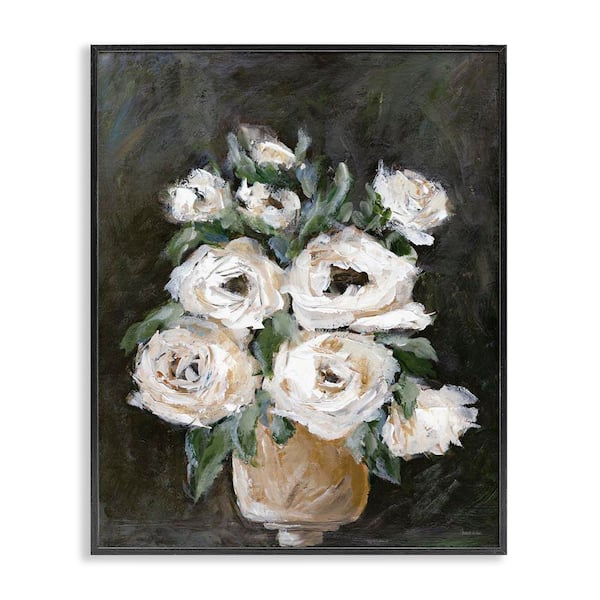 Roses on Black Still Life by Amanda Hilburn Black Framed Nature Giclee Art Print 20 in. x 16 in.