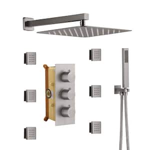 1-Spray Patterns with 2.5 GPM 12 in. Wall Mount Dual Shower Heads with Body Sprays in Brushed Nickel