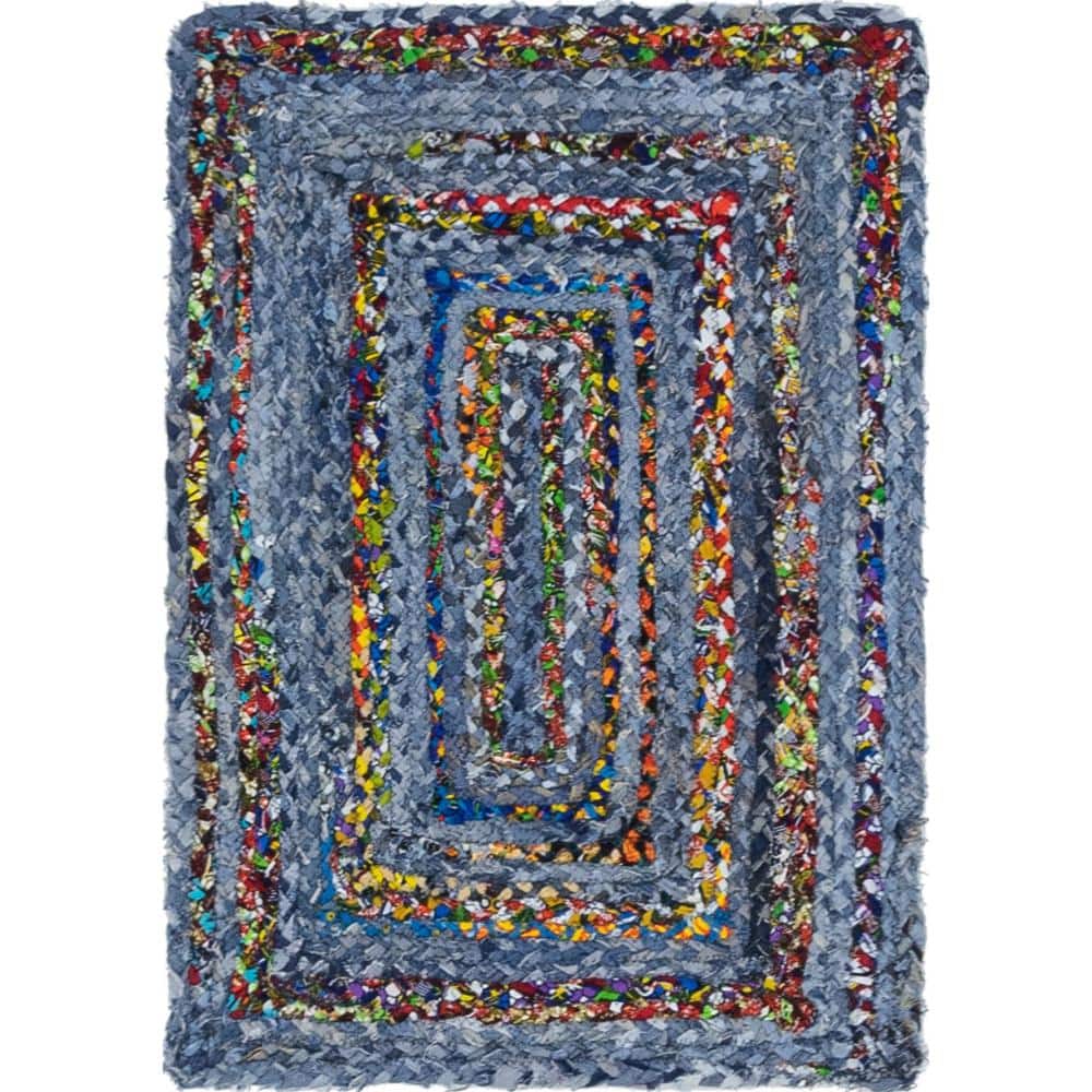 Unique Loom Braided Chindi Blue/Multi 3 ft. x 3 ft. Round Area Rug 3142937  - The Home Depot