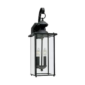 Jamestown 7 in. W 2-Light Black Outdoor Traditional Wall Lantern Sconce with Clear Beveled Glass