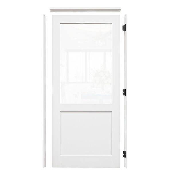 ARK DESIGN 36 in. x 80 in. 1/2-Lite Clear Glass Left Handed White Solid Core MDF Single Prehung Interior Door with Assemble Jamb