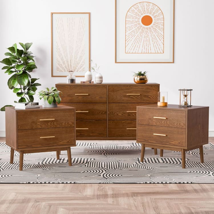 Furniture of America Riverstone 3-Piece Walnut 2-Drawer 23 in. W Nightstand and Dresser With Anti-Tip Interlock System Set of 2