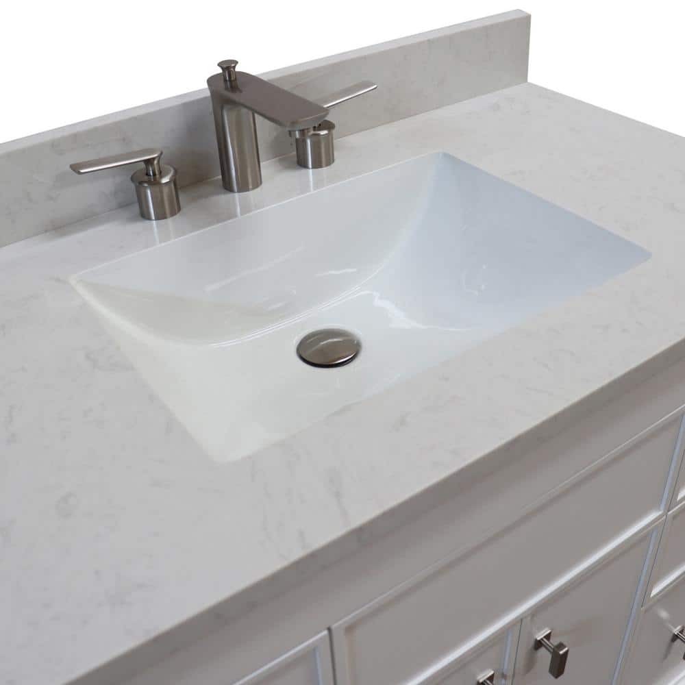 White Solid Wood Freestanding Single Sink Vanity with Quartz Top
