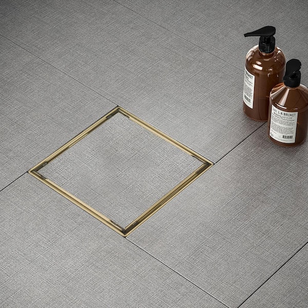 6 in. Square Stainless Steel Shower Drain with Tile Insert and Zirconium Gold Plating