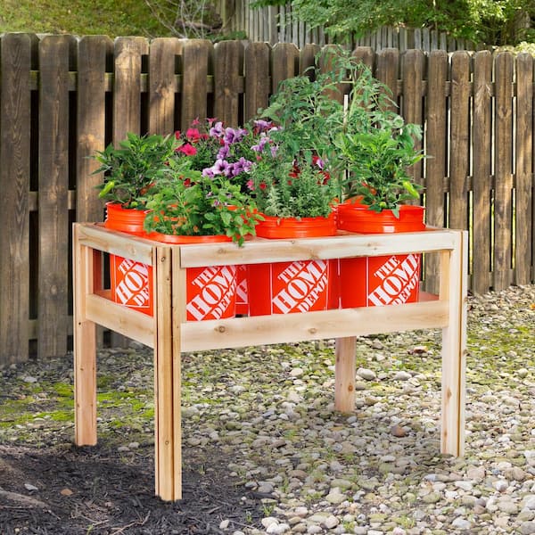 6-Bucket Natural Wood Cedar Rectangle Elevated Garden Raised Bed Frame (43 in. L x 28 in. W x 30 in. H)