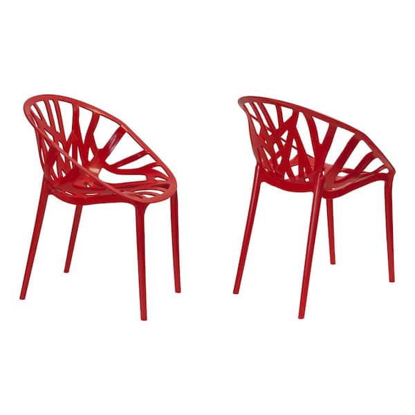 Unbranded Branch Plastic in Red Modern Dining Side Chair (Set of 2)