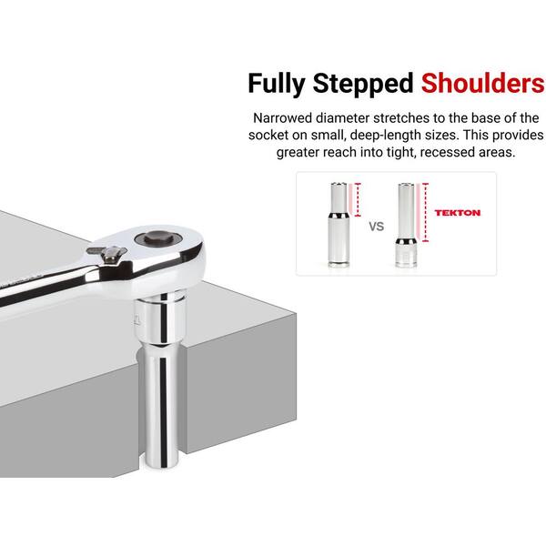 TEKTON 1/2" Drive 26mm Deep 6-Point Socket (SHD23126) - Chrome, Ideal For Hex Fasteners