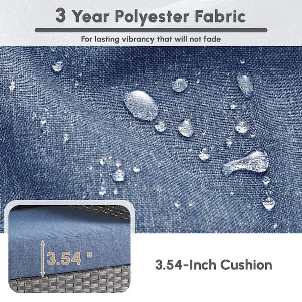 Missisi Gray 3-Piece Wicker Patio Conversation Seating Set with Denim Blue Cushions