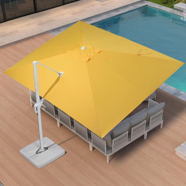 PURPLE LEAF 10 ft. x 13 ft. Outdoor Patio Cantilever Umbrella White Aluminum Offset 360° Rotation Umbrella in Yellow