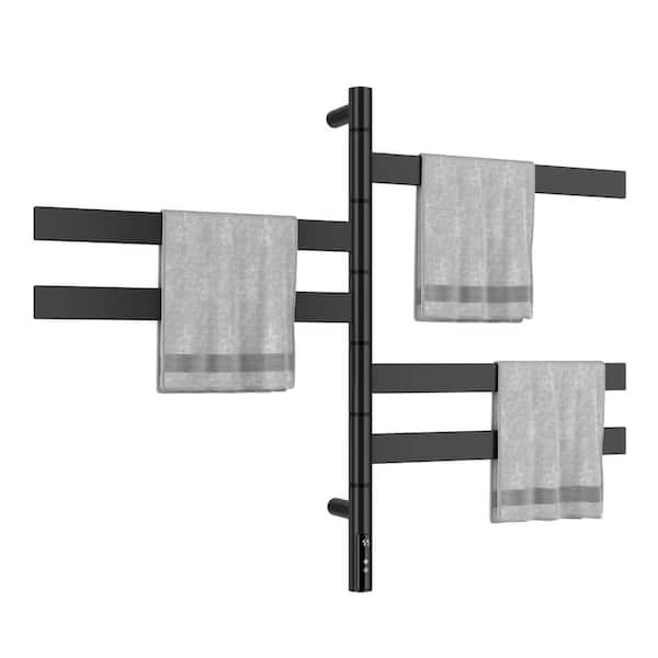 Electric Towel Warmer with LED Display 5-Bar Wall Mounted Swivel Towel Rack for Bathroom in Black