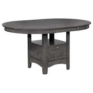 Lavon Oval Medium Gray Wood Top 4-Legs Dining Table with Storage Seats 6
