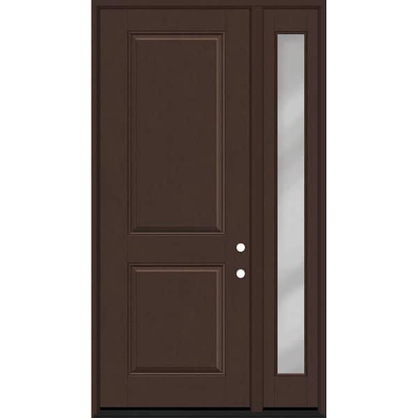 Steves & Sons Regency 51 in. x 96 in. 2P Squaretop LHIS Chestnut Stain Mahogany Fiberglass Prehung Front Door w/Clear 12 in. SL 4-9/16
