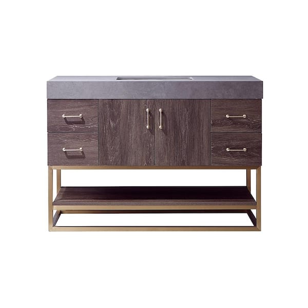 ROSWELL Alistair 48 in. W x 22 in. D x 34 in. H Bath Vanity in North Carolina Oak with Grey Natural Stone Top
