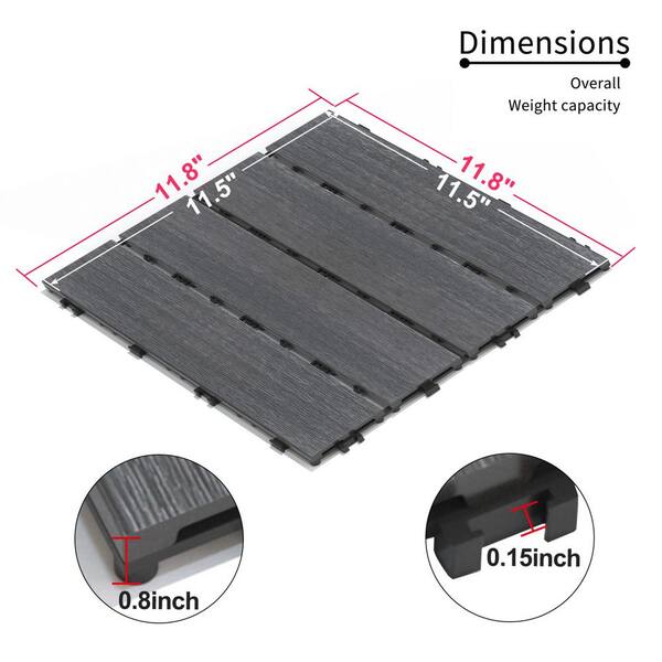 Tidoin Outdoor 1 ft. x 1 ft. Composite Deck Tile in Dark Gray(22 Per Box)