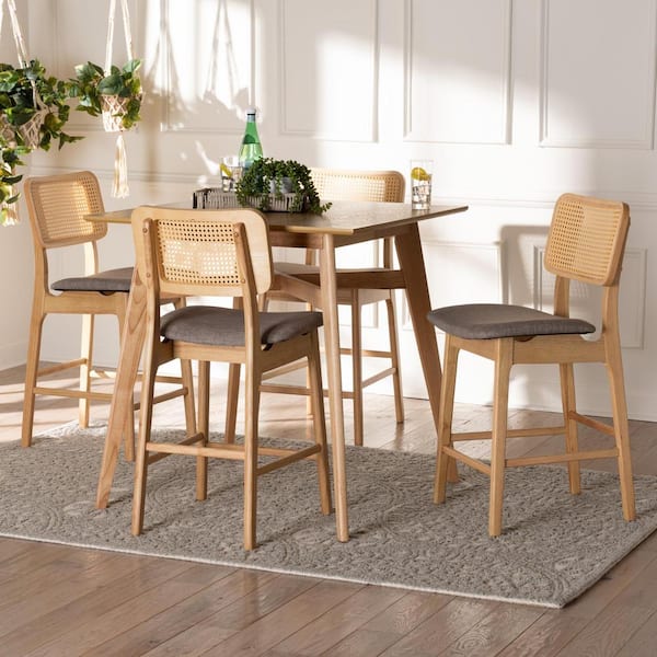 Baxton Studio Dannon 5 Piece Grey and Natural Oak Bar Table Set