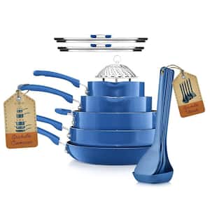 Vremi 8 Piece Ceramic Nonstick Cookware Set Induction Stovetop Compatible  Dishwasher Safe Non Stick Pots and Frying Pans with Lids, Blue 