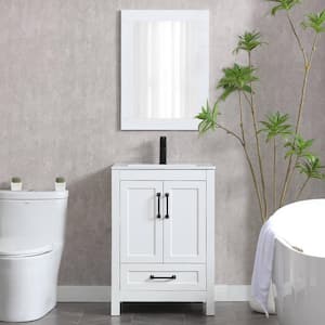 24 in. W x 18.3 in. D x 34 in. H Single Sink Bath Vanity in White with Ceramic Top and Mirror Drain Faucet Set