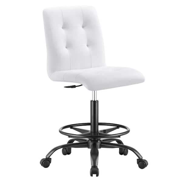 MODWAY Prim Faux Leather Ergonomic Adjustable Height Armless Drafting Chair in Black White