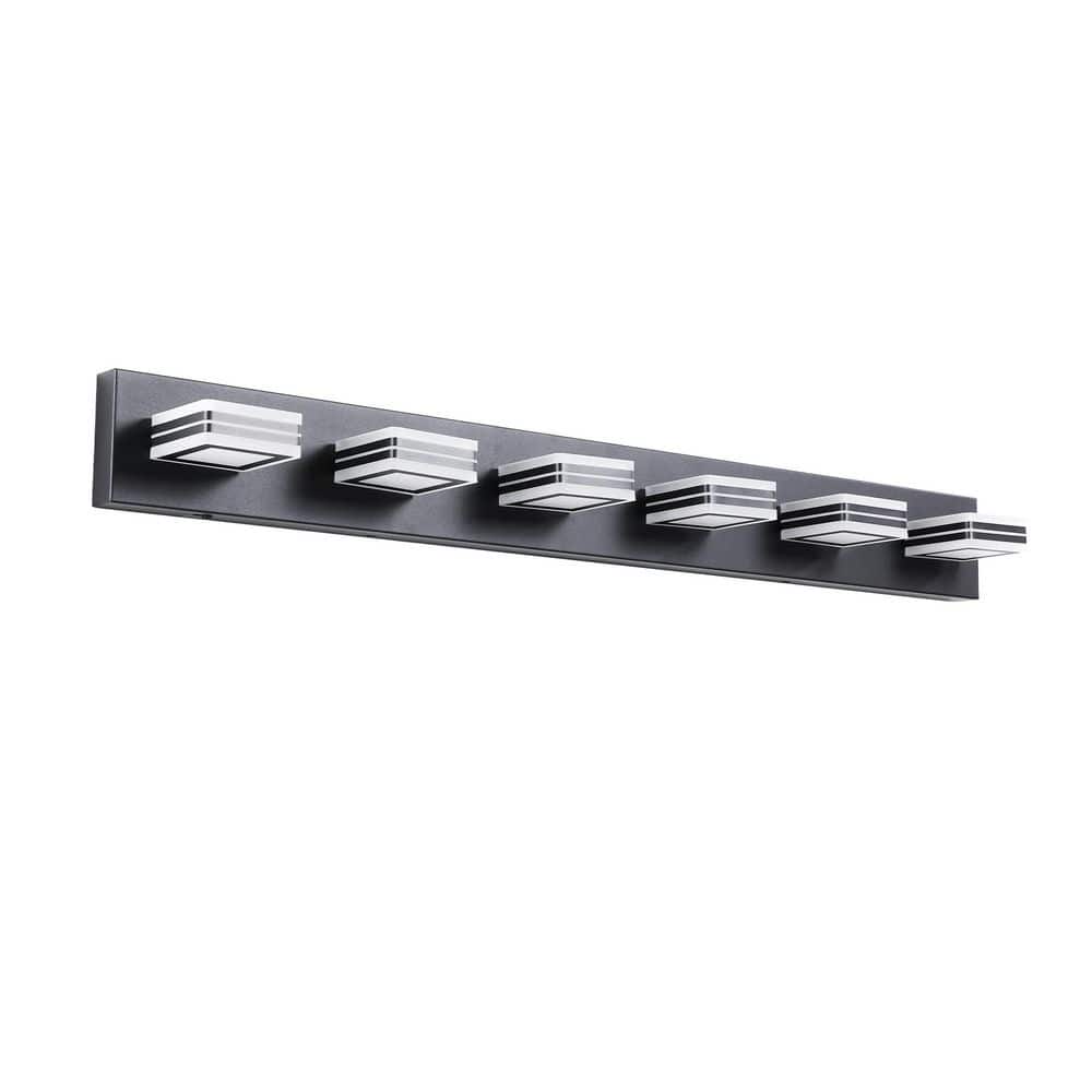 40 in. 6-light Modern Black Wall Bathroom Mirror LED Vanity Light Bar with 