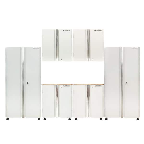 Husky - HUSKY 28 in. W x 33 in. H x 19 in.D Folding 22-Gauge Steel 1-Piece Garage Storage System in White w/ Wooden Worktop