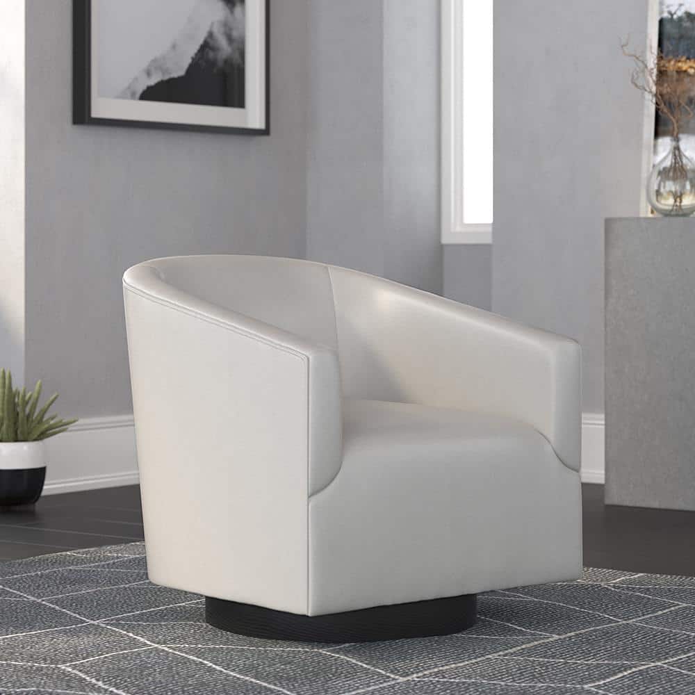 Dove Gray Faux Leather Swivel Barrel Chair with Wood Base