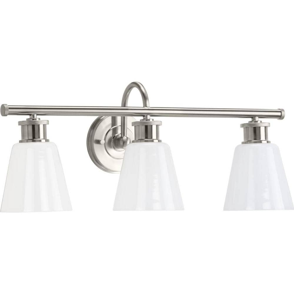 Progress Lighting Ashford 3-Light Brushed Nickel Opal Glass Farmhouse ...