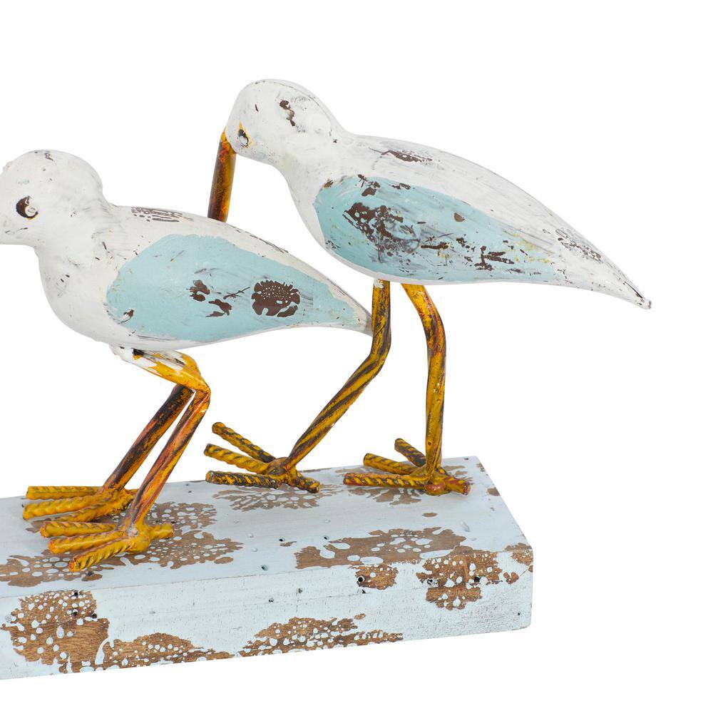 20" White and Blue Metal Bird Trio Sculpture