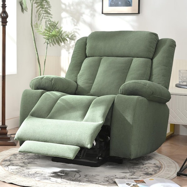 Debby Dark Green Fabric Power Lift Recliner Chair with Extended Footrest, Remote Control, 2 Cup Holders, Side Pockets