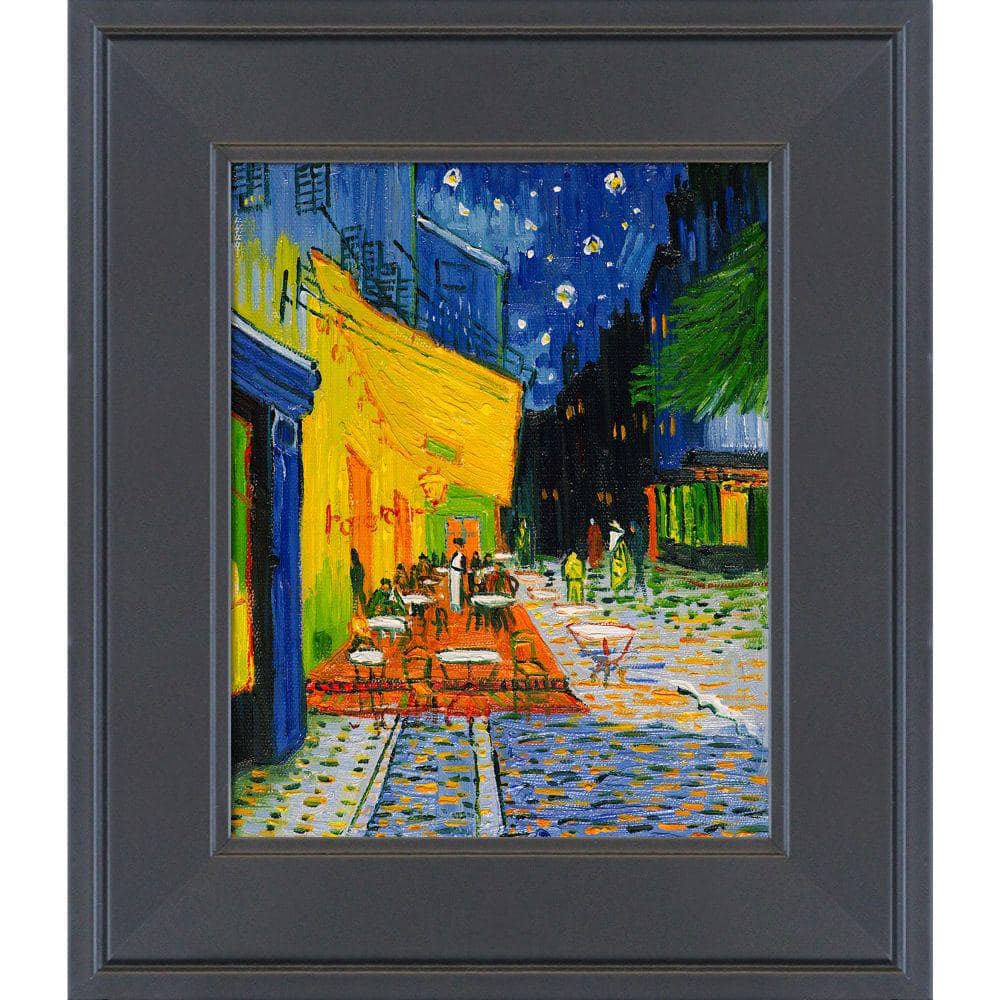 La Pastiche Cafe Terrace at Night with Gallery Black, 12 x 14 - Wood