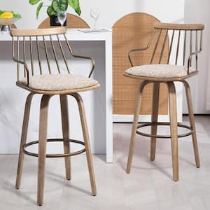 Beatrice 30in. Brown and White Wood Bar Stool with Woven Fabric Seat 1 (Set of Included)