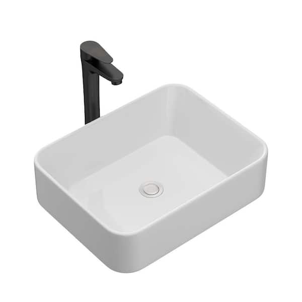 19 in. x15 in. Rectangular Vessel Bathroom Sink in White Vitreous China with Faucet in Oil Rubbed Bronze