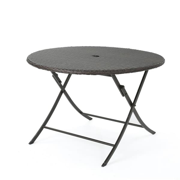 Dahlia Multibrown Circular Folding Faux Rattan Outdoor Patio Dining Table